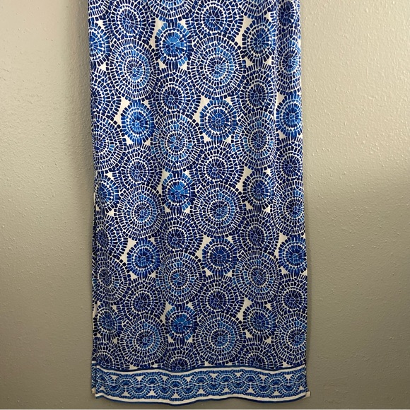 Boston Proper Blue Mosaic Medallion Maxi Dress Size 4 Stretch - Picture 4 of 11